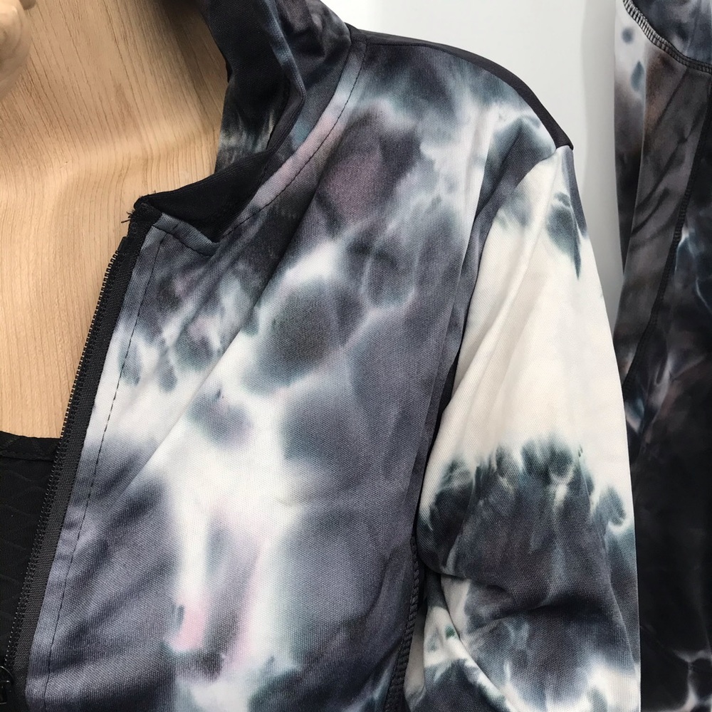 🆕Jogger Legging & Jacket Set w/Pockets Lounger Black & White Tie Dye - Picture 4 of 16